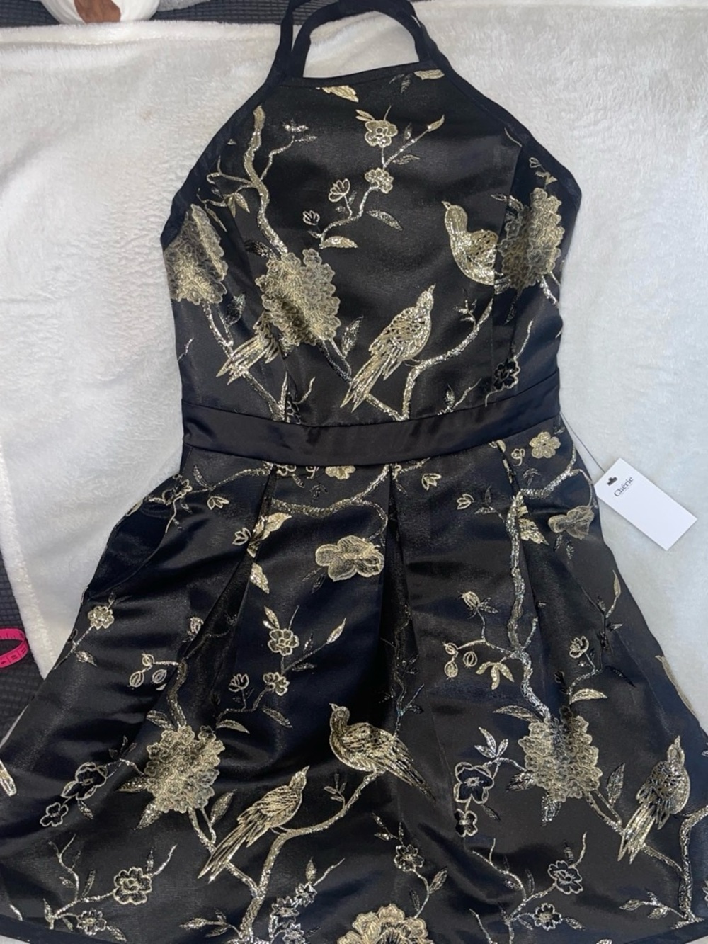Girls' Black & Gold Halter Party Dress